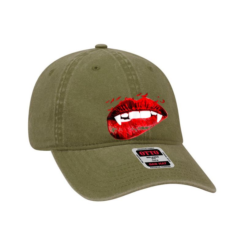 Vampire Kissing Lips Vampire Teeth Bats Halloween Dyed Cap by Amenity | Artistshot