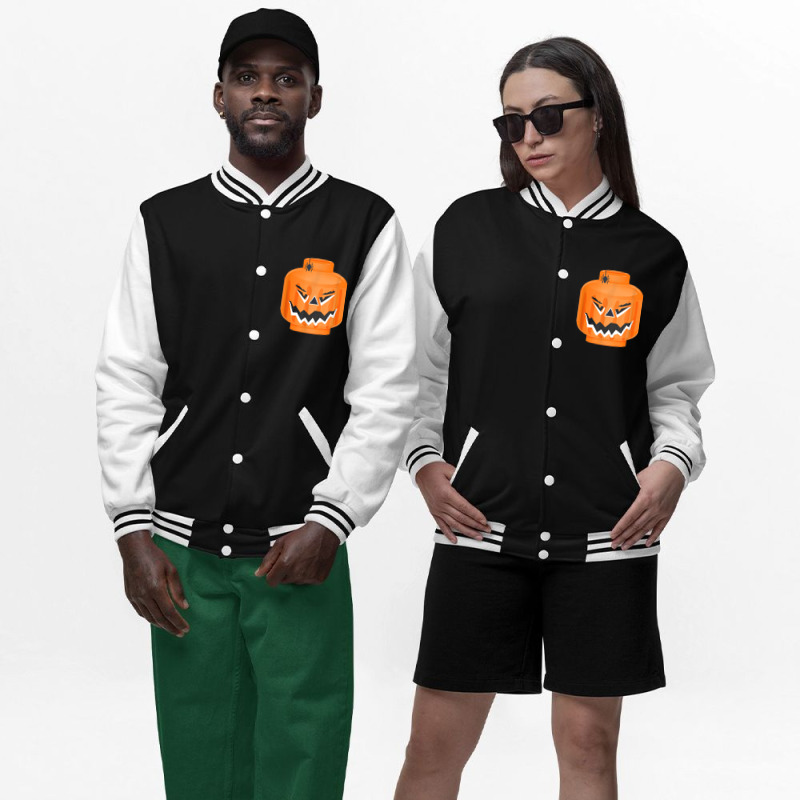 Halloween Pumpkin Building Brick Figure Jack O Lantern Bomber Jacket | Artistshot