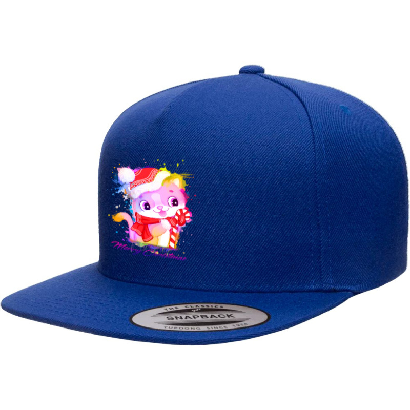 Merry Christmas Cat 5 Panel Snapback Cap | Artistshot