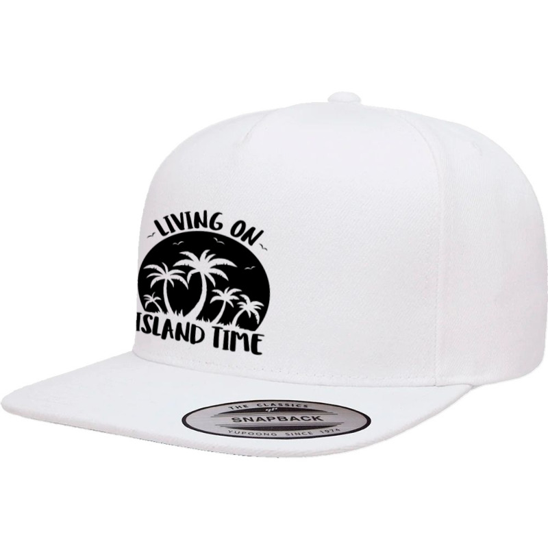 Living On Island Time Palm Trees And Sunset Black 5 panel snapback cap by satekiong | Artistshot