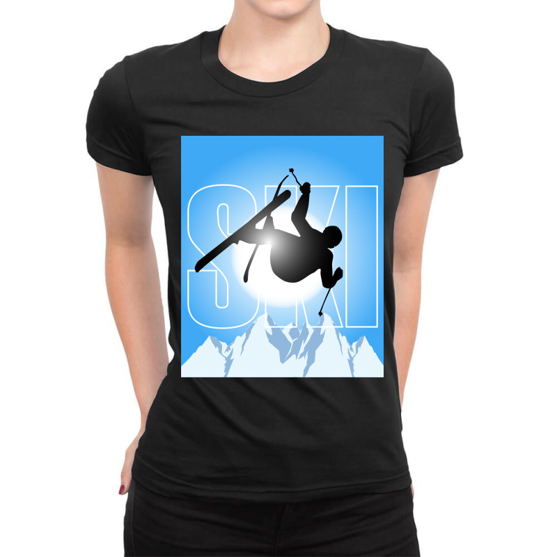 Time For Skiing Ladies Fitted T-Shirt by Band78 | Artistshot