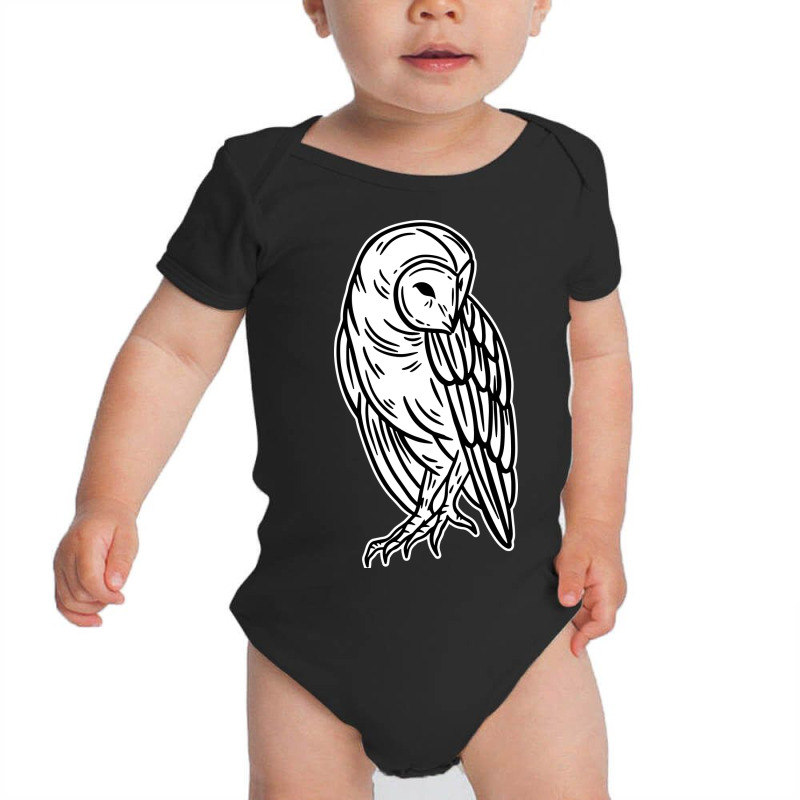 White Bird Owl Looking  Art Baby Bodysuit by Morspective | Artistshot