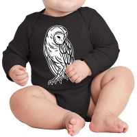 White Bird Owl Looking  Art Long Sleeve Baby Bodysuit | Artistshot