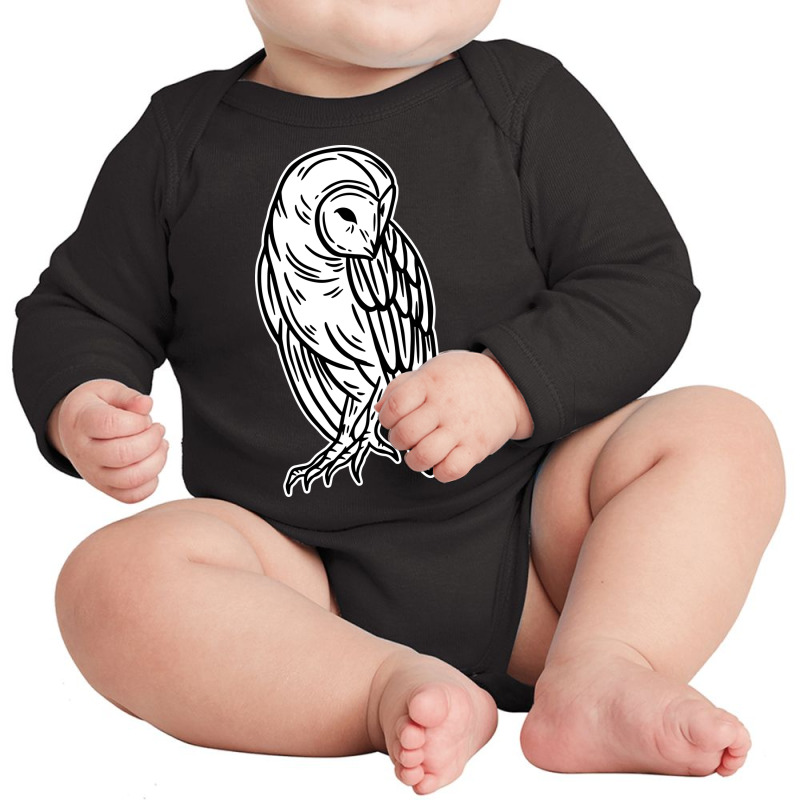 White Bird Owl Looking  Art Long Sleeve Baby Bodysuit by Morspective | Artistshot