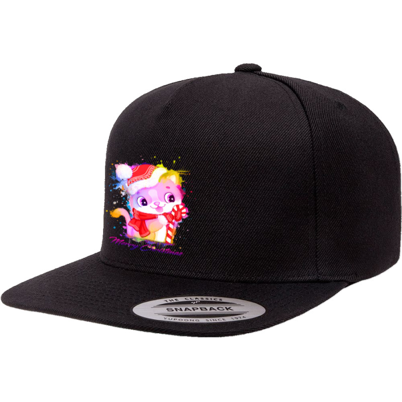 Merry Christmas Cat 5 Panel Snapback Cap | Artistshot