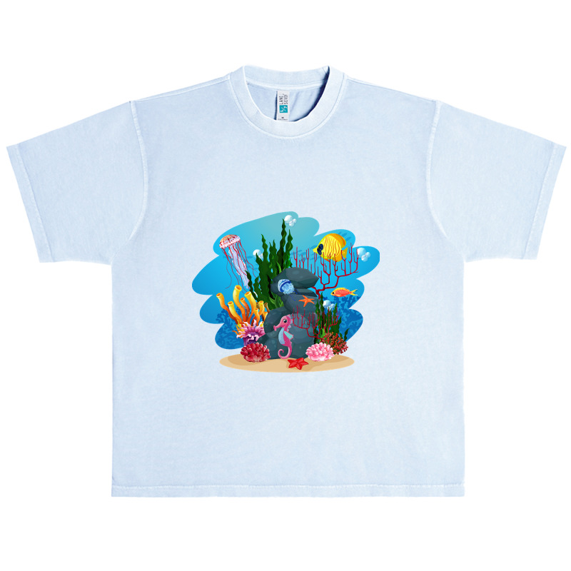 Undersea Life Coral Reef With Fish And Water Plants  Cartoon Landscape Urban Heavy T-shirt | Artistshot