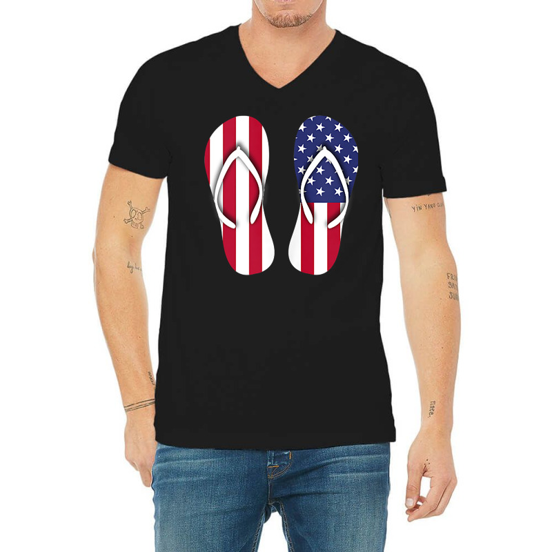 Flip Flops Red White And Blue Patriotic Sandals Beach Summer Tank Top V-neck Tee | Artistshot