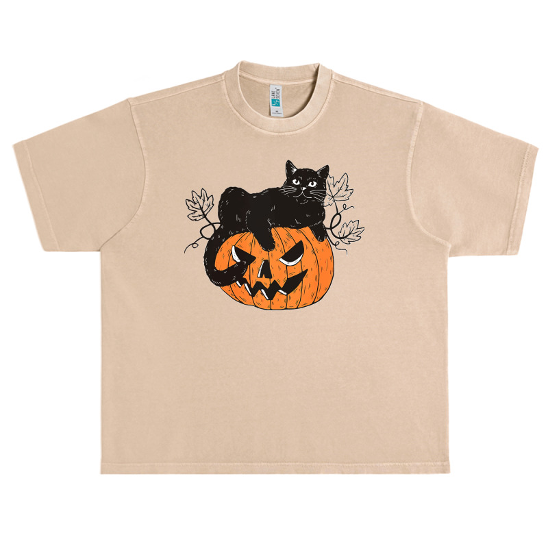 Black Cat On Pumpkin Gift For Cat Lover Halloween Urban Heavy T-shirt by HANANELArtist | Artistshot