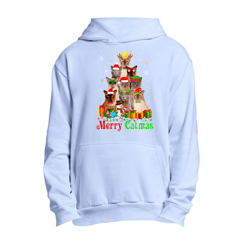 Merry Catmas Cute Burmese Cat Christmas Tree Xmas Lights T Shirt Urban Pullover Hoodie | Artistshot