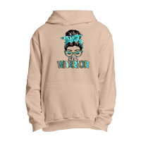 Women Messy Bun Teal Ribbon Pcos Warrior Urban Pullover Hoodie | Artistshot