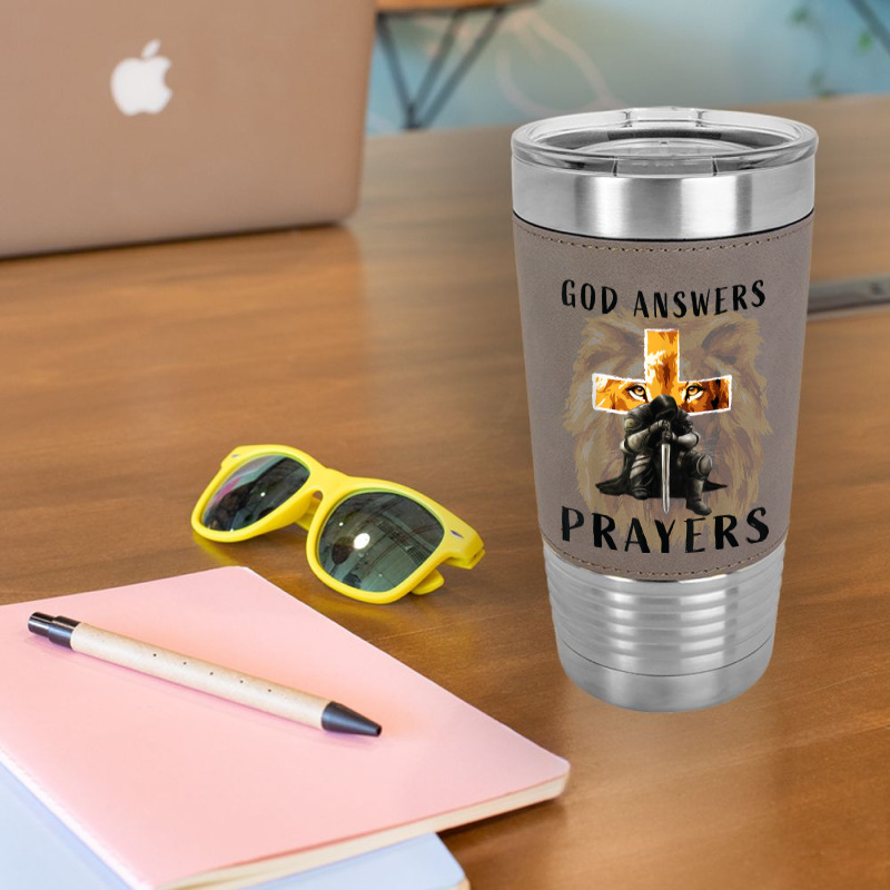 God Answers Prayers Warrior Men Christian Cross Lion Graphic T Shirt Leatherette Tumbler | Artistshot