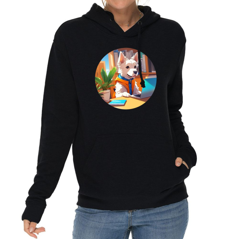 Dog Busy At The Computer Lightweight Hoodie | Artistshot