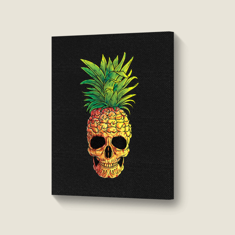 Pineapple Skull Funny Aloha Beaches Hawaiian Portrait Canvas Print | Artistshot