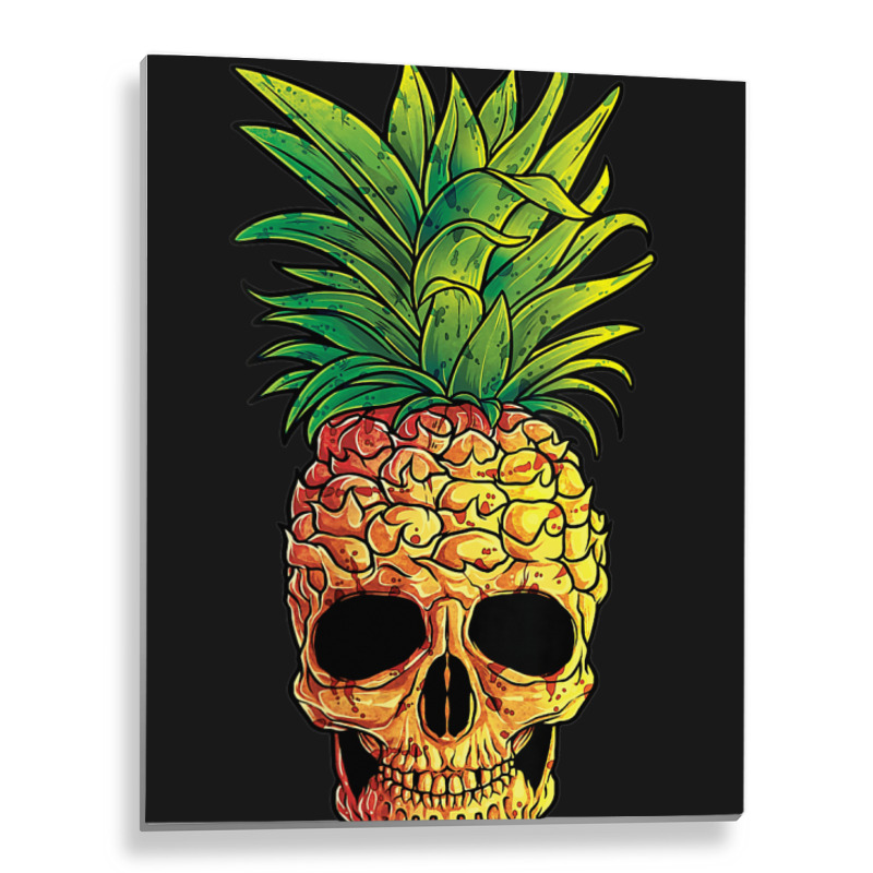 Pineapple Skull Funny Aloha Beaches Hawaiian Metal Print Vertical | Artistshot