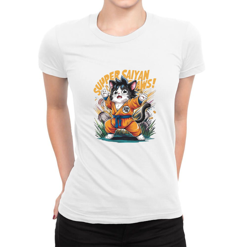 Super Saiyan Paws Ladies Fitted T-Shirt by Donna Schennum | Artistshot