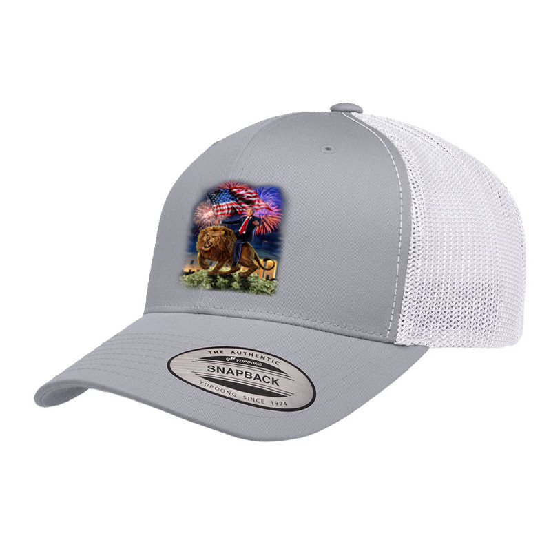 Usa President Donald Trump Rides On A Ferocious Lion Retro Trucker Cap | Artistshot