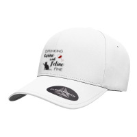 Funny Drinking Wine And Feline Fine Cat Lover Saying Gift Seamless Cap | Artistshot