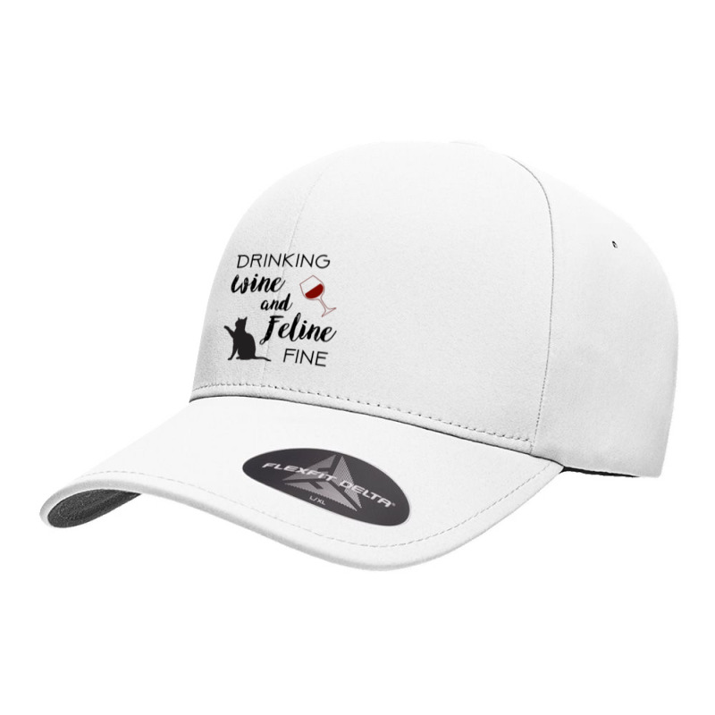 Funny Drinking Wine And Feline Fine Cat Lover Saying Gift Seamless Cap | Artistshot