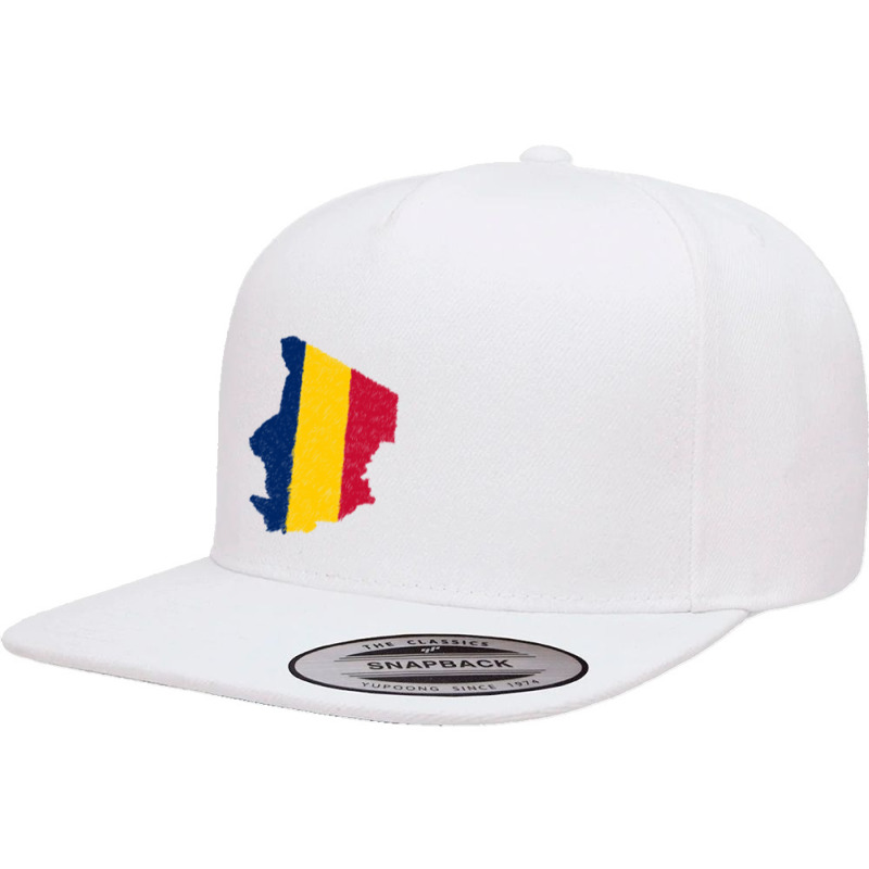 Chad Flag Map Drawing Line Art 5 Panel Snapback Cap | Artistshot