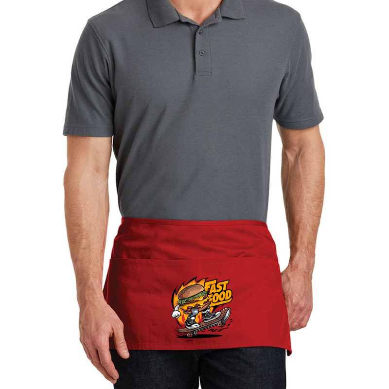 A Burger Riding A Skateboard Waist Apron | Artistshot