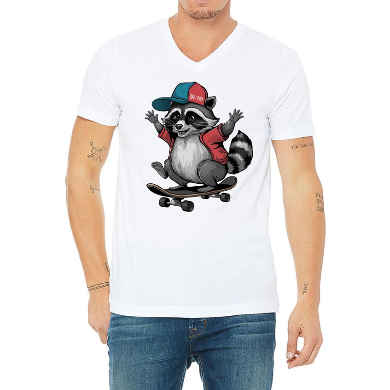 Skateboarding  Raccoon V-Neck Tee by Donna Schennum | Artistshot