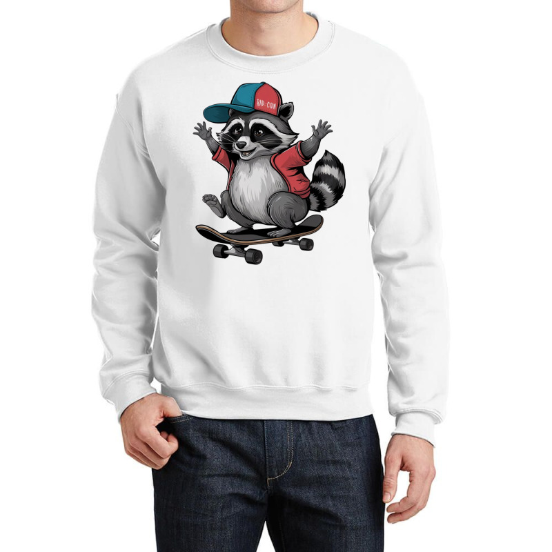 Skateboarding  Raccoon Crewneck Sweatshirt by Donna Schennum | Artistshot