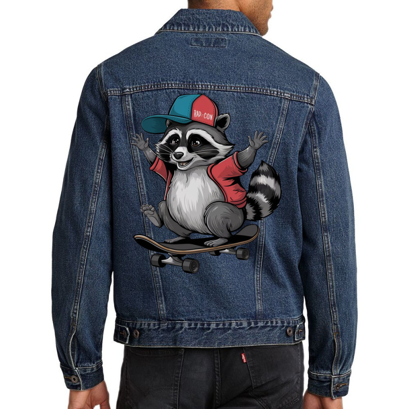 Skateboarding  Raccoon Men Denim Jacket by Donna Schennum | Artistshot