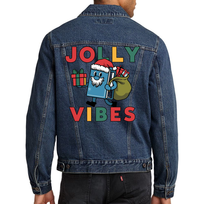 A Blue Folder Dressed In A Santa And Beard Men Denim Jacket | Artistshot