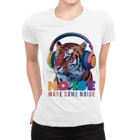 A Tiger Wearing Headphones Ladies Fitted T-shirt | Artistshot