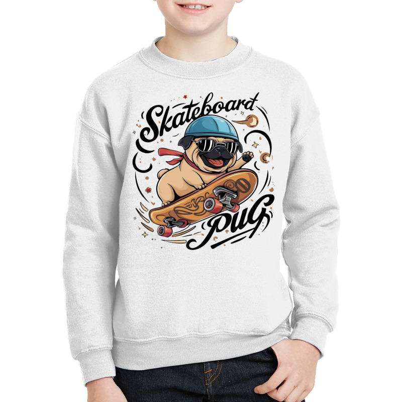 Skateboard Pug Youth Sweatshirt by Donna Schennum | Artistshot