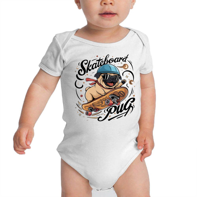 Skateboard Pug Baby Bodysuit by Donna Schennum | Artistshot