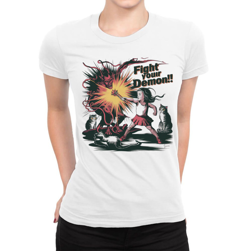 Fight Your Demon Ladies Fitted T-Shirt by John Nichols | Artistshot