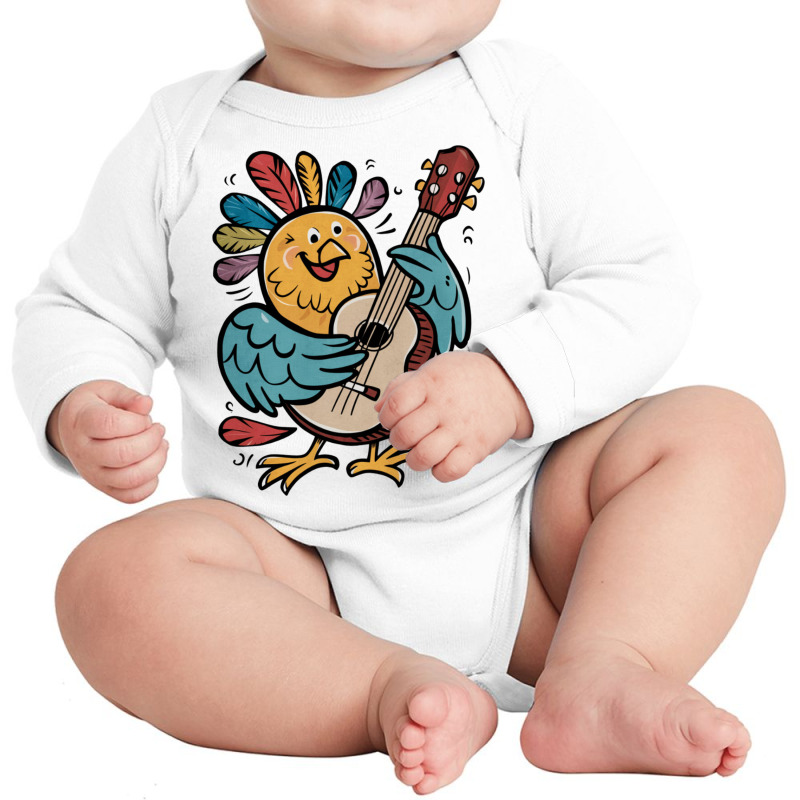 Illustration Bird Playing Biola Long Sleeve Baby Bodysuit | Artistshot