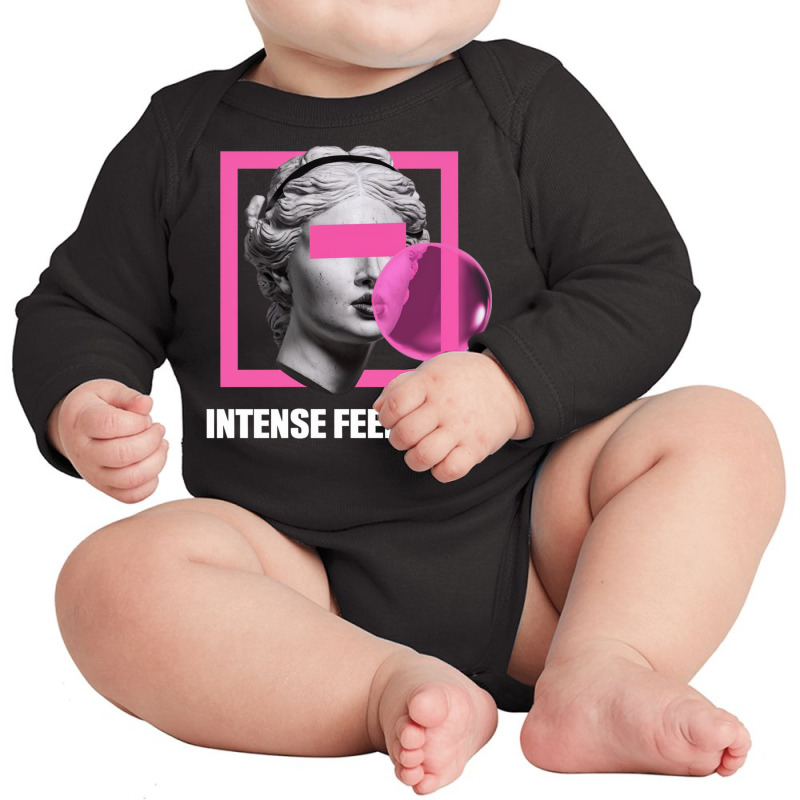 A Woman With Eyes Coveredby A Pink Rectangle Long Sleeve Baby Bodysuit | Artistshot