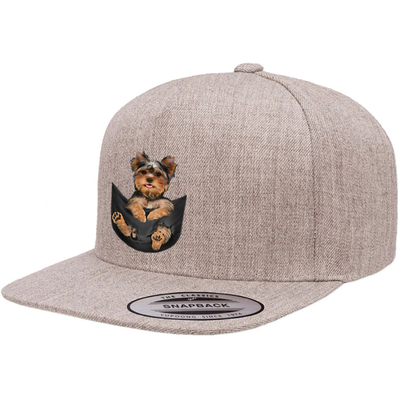 Dog Lovers Gifts Yorkshire Terrier In Pocket Funny Dog Face Premium T 5 panel snapback cap by jermonmccline | Artistshot