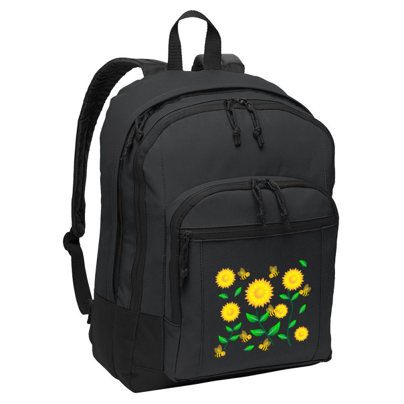 Honey Bee Cartoon On Sunflower Pattern Basic Backpack | Artistshot