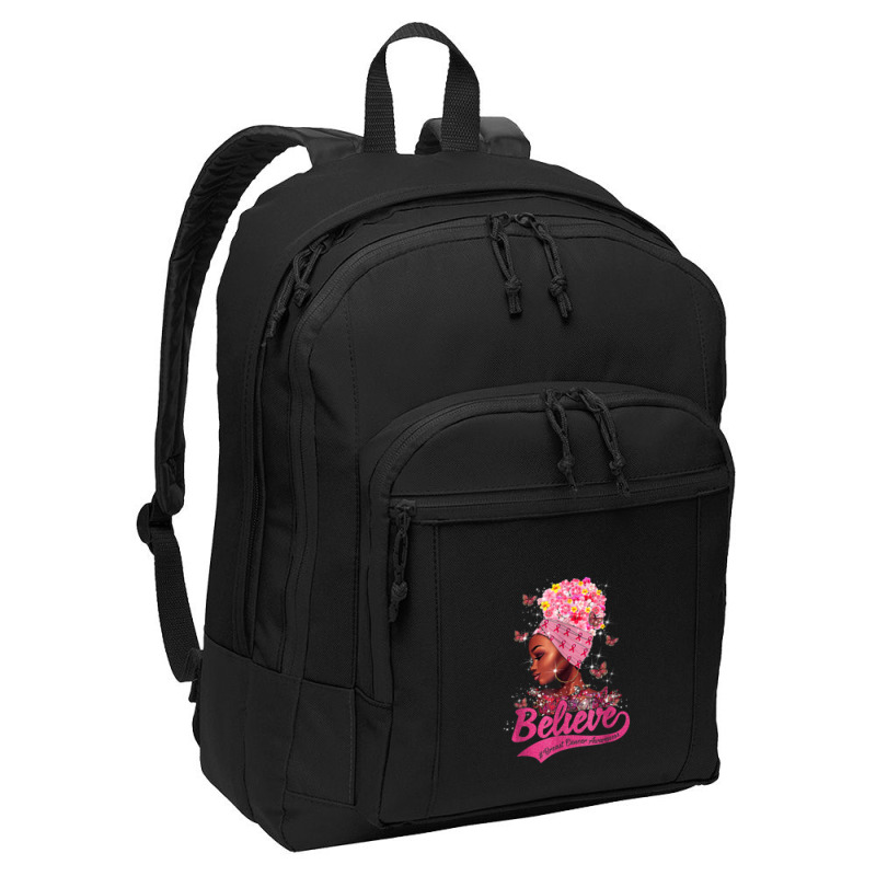 Breast Cancer Awareness Black Woman Warrior Support Believe Basic Backpack | Artistshot