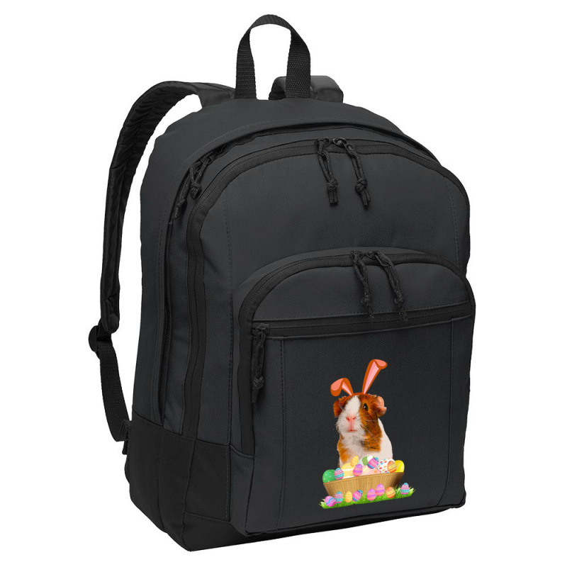 Funny Guinea Pig With Cute Bunny Ears Easter Day Eggs Basket Basic Backpack | Artistshot