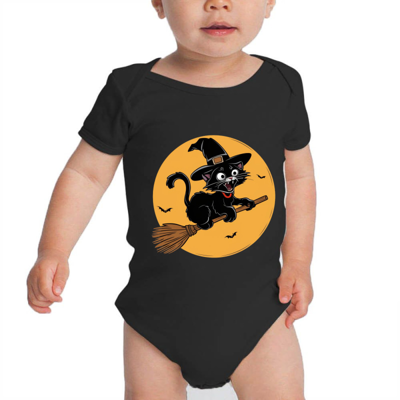 Witche Cat On A Broom Baby Bodysuit by John Nichols | Artistshot