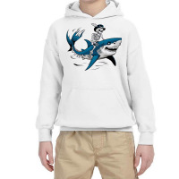 A Skeleton Riding A Shark Youth Hoodie | Artistshot