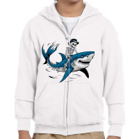 A Skeleton Riding A Shark Youth Zipper Hoodie | Artistshot