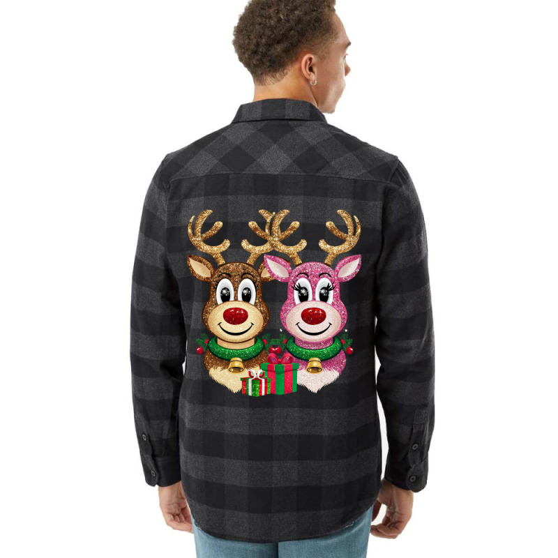 Two Glittery Reindeer Faces Side By Side Flannel Shirt by Charity Aduset | Artistshot