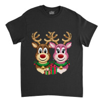 Two Glittery Reindeer Faces Side By Side Classic T-shirt | Artistshot