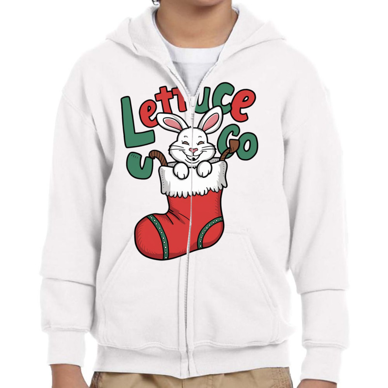 White Bunny Rabbit Hanging In A Red Christmas Stoc Youth Zipper Hoodie by Charity Aduset | Artistshot