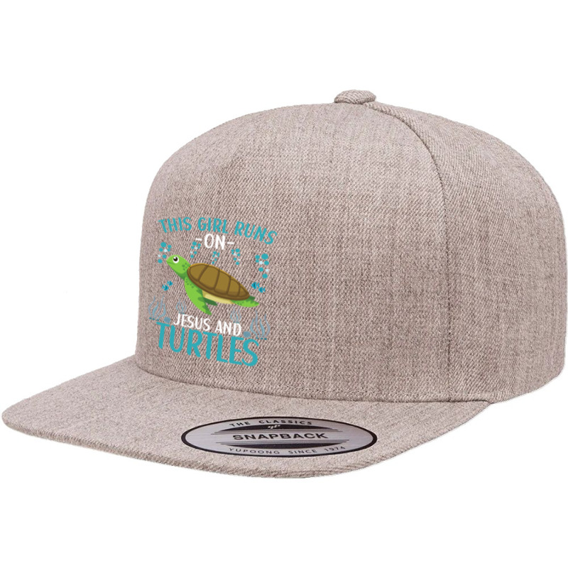 This Girl Runs On Jesus And Turtles Cute Sea Turtle Quote 5 panel snapback cap by thutrang92 | Artistshot