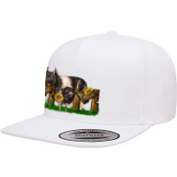 Western Mom With Hampshire Pig And Baby Pig 5 Panel Snapback Cap | Artistshot