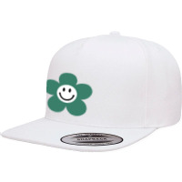 Viridian Green Daisy Smile Face Flower 5 Panel Snapback Cap | Artistshot