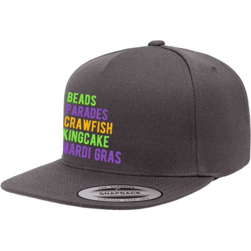 Beads, Parades, Crawfish, Kingcake, Mardi Gras T Shirt 5 Panel Snapback Cap | Artistshot