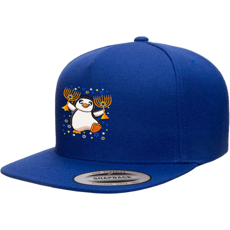 Penguin Bird Chanukah Jewish Menorah Penguin Funny Hanukkah 135 Ice Oc 5 Panel Snapback Cap | Artistshot