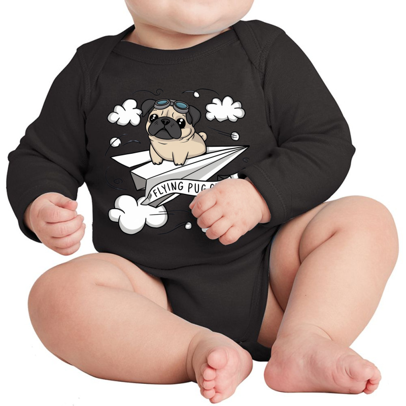 Flying Pug Club Long Sleeve Baby Bodysuit by Charity Aduset | Artistshot